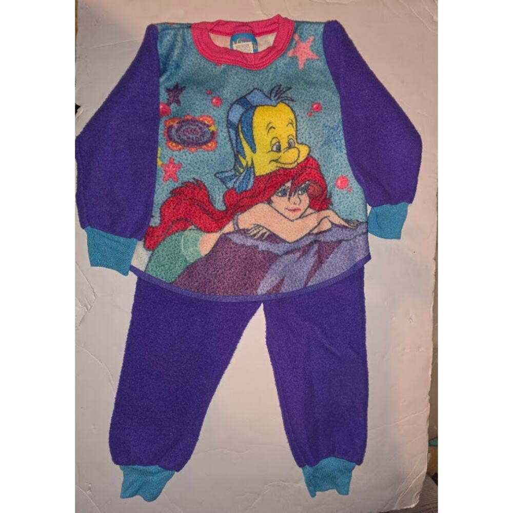 Vintage The Little Mermaid 90s Fleece Pajama 2 piece Set Size 3T RARE